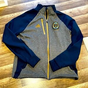 Philadelphia Union zipper up jacket,  lined, size large.  Adidas